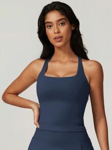 MASKERT Women's Cup Top Yoga Suit, Sports Vest, High Elasticity Sports Vest, Home Commuting Vest - 藏蓝色 - 查看 5