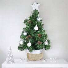 1 件人造迷你圣诞树，带装饰球、粗麻布底座、15.74 英寸银色桌面装饰，适用于圣诞节、新年、DIY 圣诞礼物 - 銀色 - 查看 2