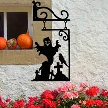 POSIGLOWTH 1pc Halloween Metal Ghost Wall Art,  Pumpkin Crow Skeleton Wall Hanging Silhouette, Living Room Garden Indoor And Outdoor Sculpture Decorative Crafts
