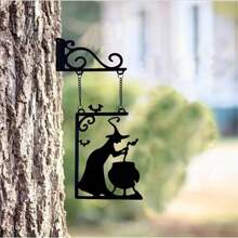 POSIGLOWTH 1pc Halloween Metal Ghost Wall Art,  Pumpkin Crow Skeleton Wall Hanging Silhouette, Living Room Garden Indoor And Outdoor Sculpture Decorative Crafts