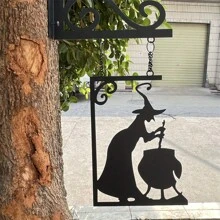 POSIGLOWTH 1pc Halloween Metal Ghost Wall Art,  Pumpkin Crow Skeleton Wall Hanging Silhouette, Living Room Garden Indoor And Outdoor Sculpture Decorative Crafts