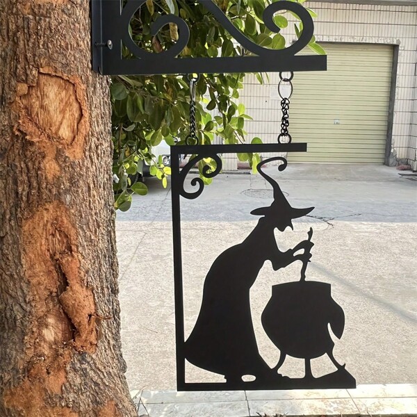 POSIGLOWTH 1pc Halloween Metal Ghost Wall Art,  Pumpkin Crow Skeleton Wall Hanging Silhouette, Living Room Garden Indoor And Outdoor Sculpture Decorative Crafts