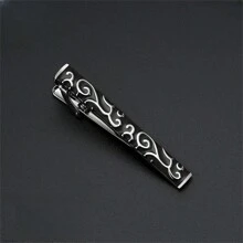 1 件时尚黑色领带夹，银色简约线条设计，多种款式适合男士