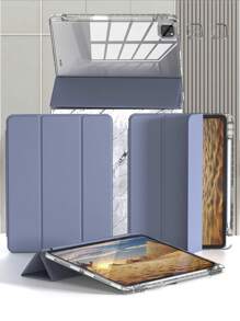 Transparent 3-Fold Protective Case Compatible With Ipad, Ultra-Thin Stand, Shock-Proof, Pencil Slot, Suitable For IPad Mini 4/5/6, 9.7/10.2/10.5 Inch, Air 4/5/6/7, 10th/11th Gen, Pro 11 Inch, Air 11 (M2), Air 13 And Pro 11 (M4) Etc. Clear Back Cover, High Transmittance, Convenient For DIY Customization - Gray Purple - Dusty Purple - View 4