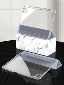 Transparent 3-Fold Protective Case Compatible With Ipad, Ultra-Thin Stand, Shock-Proof, Pencil Slot, Suitable For IPad Mini 4/5/6, 9.7/10.2/10.5 Inch, Air 4/5/6/7, 10th/11th Gen, Pro 11 Inch, Air 11 (M2), Air 13 And Pro 11 (M4) Etc. Clear Back Cover, High Transmittance, Convenient For DIY Customization - Gray Purple - Dusty Purple - View 6