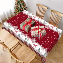 1 pieza Mantel con tema navideño, mantel de poliéster impermeable, mantel para fiesta en el hogar, cubierta de mesa de comedor rectangular, decoración de la habitación, decoración navideña, decoración navideña para comidas, decoración del hogar, decoración navideña, artículos de fiesta - Multicolor - Ver 7