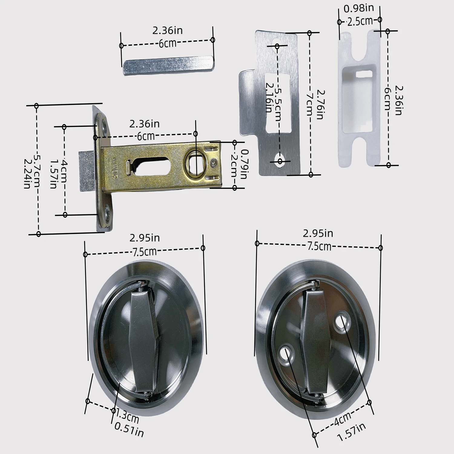 New Circular Recessed Door Lock Keyless, Stainless Steel Hidden