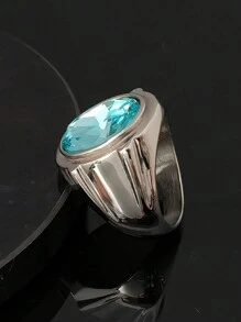 钢色时尚新款戒指设计独特，海蓝宝石镶嵌316L不锈钢男士戒指 - 鋼色戒指 - 查看 2