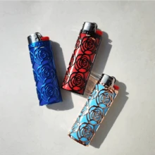 1 件，时尚金属 BIC J6 打火机支架，镂空玫瑰设计（仅适用于 BIC J6），打火机配件，吸烟配件，完美的圣诞节/万圣节礼物