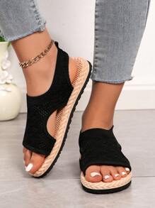 2024 New Summer Breathable Hollow Out Sandals, Women's Fashion Soft Sole Casual Slippers, Lightweight Mesh Flat Shoes - Black - View 4