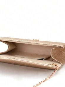 Bolso de mano de color champán, sólido, elegante y versátil para fiestas y eventos de noche - Champán - Ver 6