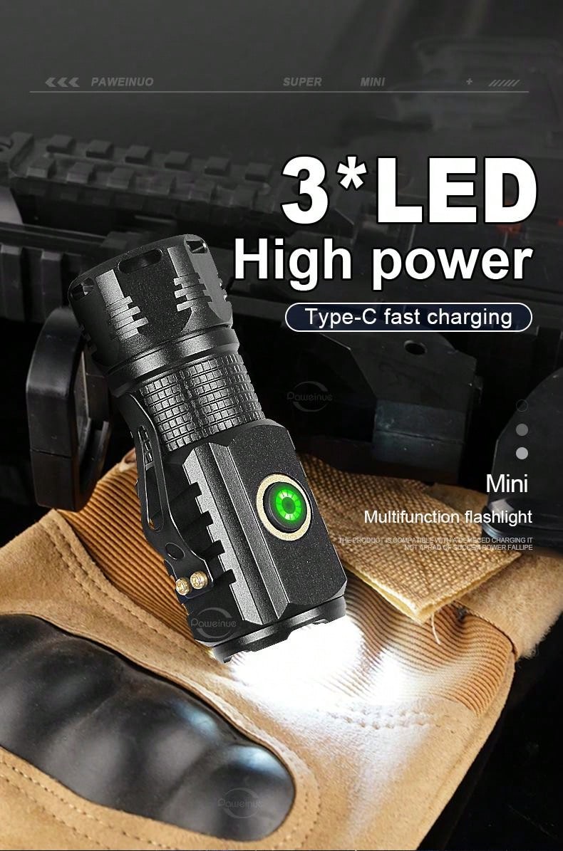 Linterna mini 18500 ultra potente de 3500LM LED súper fuerte, linterna ...