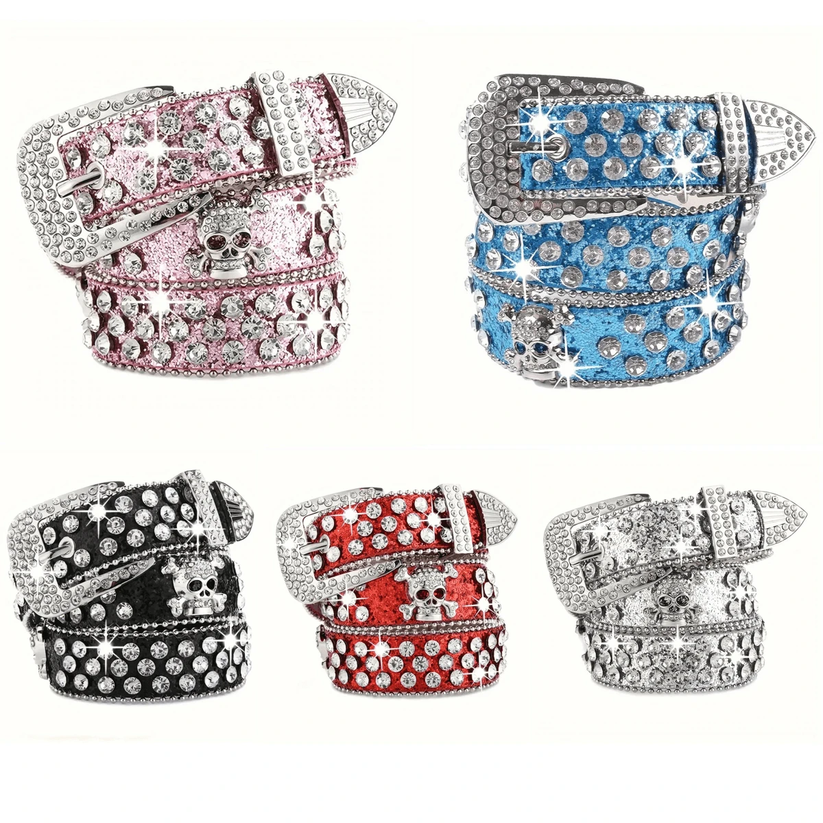 1pc Women's New Fashion Four Skull Rhinestone Decor Belt, Men's Punk Hip-Hop Leather Belt For Jeans Halloween - Skeleton - View 1