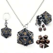 7pcs Mini Antique Metal Icosahedron D20 Dice Set - Portable Keychain Necklace With Hollow Case, Perfect For D&D Role Play Games - Unique Gift For Gamers,Adult Party Games Suitable For Halloween/Christmas/Thanksgiving