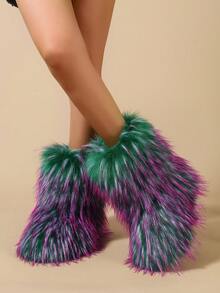 Giày bốt tuyết dài lông cho nữ, giày bốt giữa bắp chân chống trượt ấm áp mùa đông - Nhiều màu - Xem 4