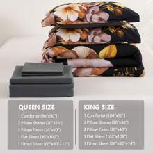 7 Pieces Purple Floral Comforter Sets Full Queen King Bed In A Bag,Elegant Flower Comforter With Sheet Set, Soft Microfiber Bedding Set For Wedding Items,Valentines Day Home Bed Room Decor,Mothers Day Gift,All Season - 金色和黑色 - 查看 3