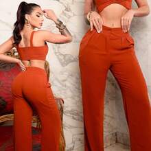 Feminine Cropped Set And Flare Pants Woven Duna Women 2-Piece Set - 亮橙色 - 查看 2