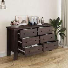 Modern Accent Dresser For Bedroom, Multi-Functional Dresser With 6 Drawers, Dressers & Chests Of Drawers With Metal Handle, Wood Drawers Dresser For Bedroom, Living Room, Hallway - 深棕色 - 查看 1