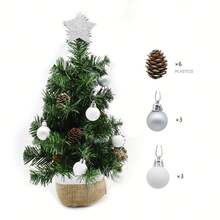 1 件人造迷你圣诞树，带装饰球、粗麻布底座、15.74 英寸银色桌面装饰，适用于圣诞节、新年、DIY 圣诞礼物 - 銀色 - 查看 4
