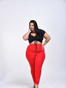 Plus Size Polyamide Leggings With Belt. - Đỏ - Xem 1