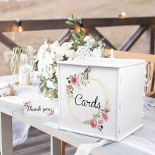 Lockable Wedding Greeting Card Box, PVC Material, Suitable For Wedding Receptions, Birthday Parties, Bridal Showers, Graduation Ceremonies, Etc. White Envelope Shape, Pink Rose Pattern, Can Be Used As Wedding Decor, Home Decor, Room Decor, Party Favors, Bridal Gifts, Birthday Decor, Bachelorette Party Decor, Etc. - White - View 5