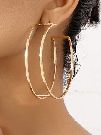 1 Pair Fashionable Geometric Hollow Double-Sided Minimalist Metal C-Shaped Earrings, Suitable As A Gift