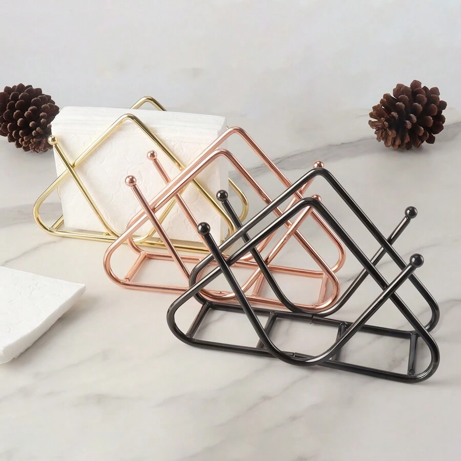 1pc Modern Style Iron Standing Triangle Tissue Holder With V-Shaped Base, Electroplated, Suitable For Gathering Home And Tabletop Tissue Storage - One Size - View 1