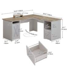 60 Inch L Shaped Desk With Power Outlets Corner Computer Desk With File Drawer And Storage Cabinet For Home Office, Study Room - Maple - Xem 3