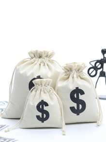 1 pièce Sac à argent en canevas pour fête, sac à argent de déguisement avec signe du dollar, sacs à argent de 20 x 17 cm pour faveur de fête, braquage de banque, pirate, cowboy, thème de fête déguisée