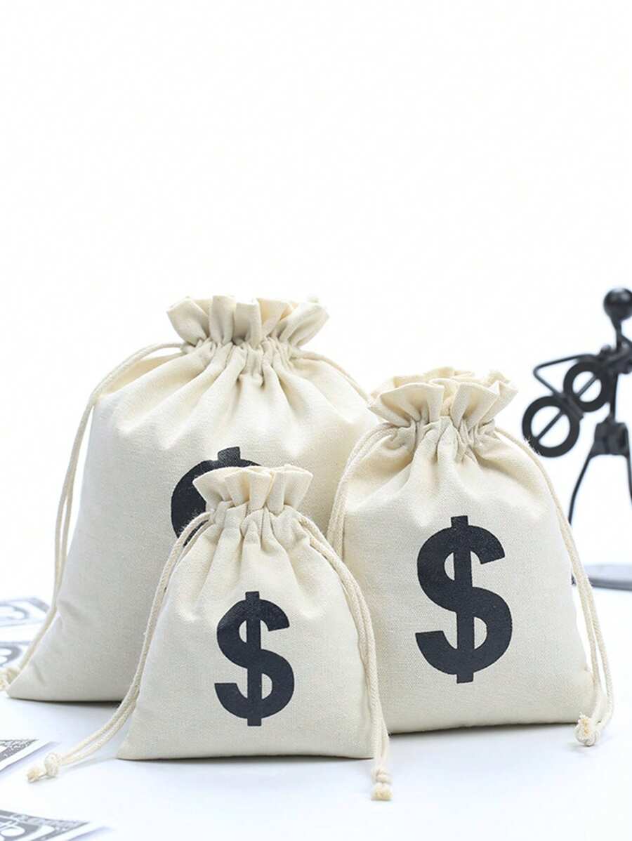 1 pièce Sac à argent en canevas pour fête, sac à argent de déguisement avec signe du dollar, sacs à argent de 20 x 17 cm pour faveur de fête, braquage de banque, pirate, cowboy, thème de fête déguisée