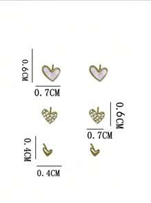 3pcs/Set Simple Heart & Rhinestone Stud Earrings For Women Valentines