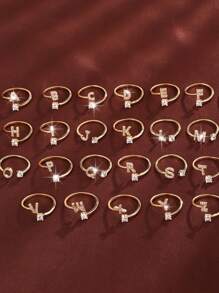 1 Stück Modischer Dekorativer Ring Für Frauen Mit 26 Buchstaben Und Verstellbarer Öffnung. Geeignet Für Jubiläum, Hochzeit, Party Und Tägliches Tragen - Gold - Übersicht 6