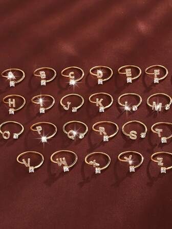 1入時尚26個字母女士裝飾性戒指,可調開口,適用於周年慶、婚禮、派對、日常佩戴配件