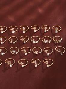 1 Stück Modischer Dekorativer Ring Für Frauen Mit 26 Buchstaben Und Verstellbarer Öffnung. Geeignet Für Jubiläum, Hochzeit, Party Und Tägliches Tragen - Gold - Übersicht 5