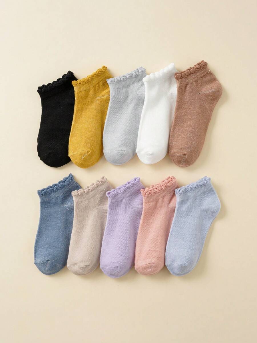 10 Pairs Kids/Infants Unisex Casual Wave Rim Boat Baby Socks