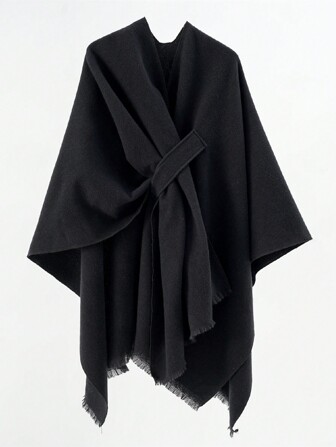 1pc Women Fashion Personalized Buckle Shawl Travel Jacket Winter Fall