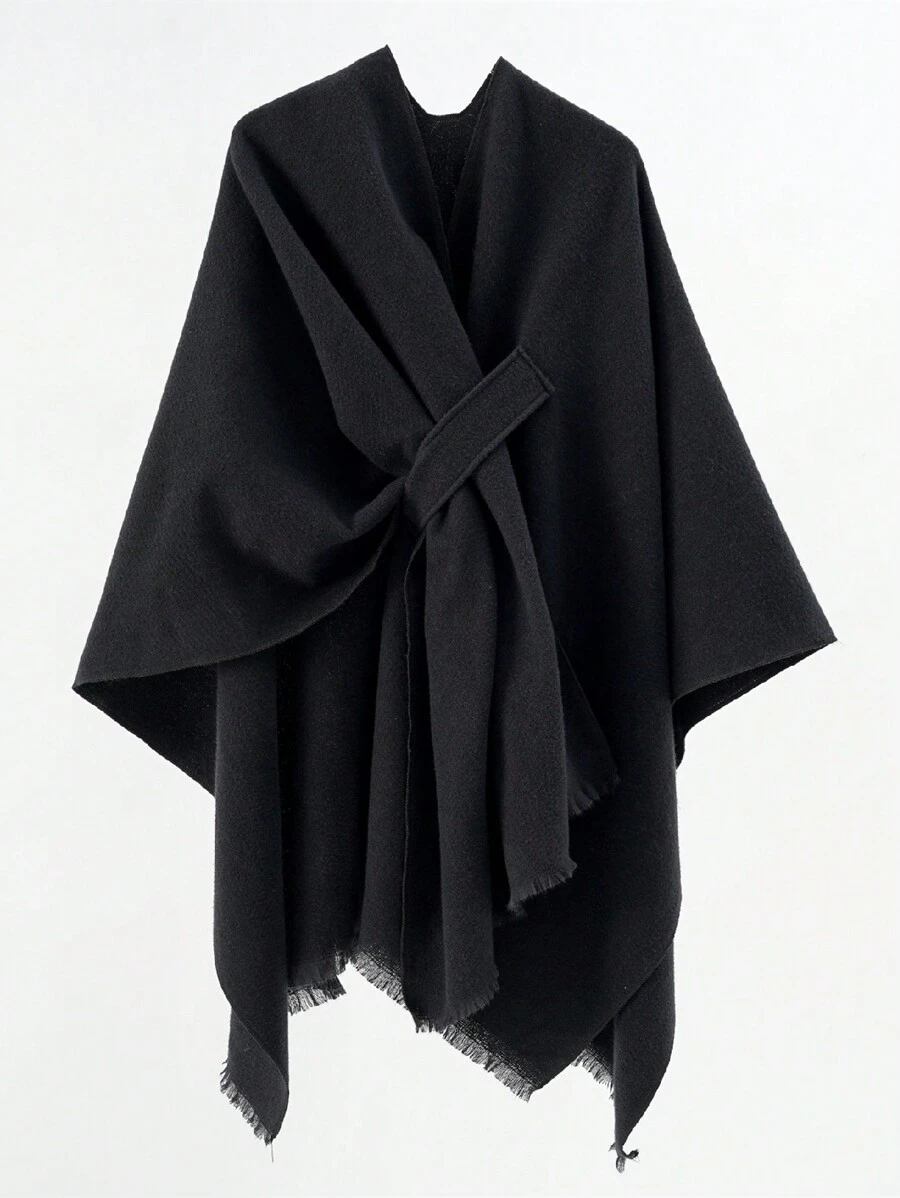 1pc Women Fashion Personalized Buckle Shawl Travel Jacket Winter Fall