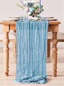5pcs 90*180cm Light Blue Pleated Table Runner Perfect For Wedding Birthday Babe Shower Party Room Table Decoration, Wedding Anniversary And Banquets Party Supplies, Gauze Table Cover Table Runner