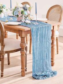 5pcs 90*180cm Light Blue Pleated Table Runner Perfect For Wedding Birthday Babe Shower Party Room Table Decoration, Wedding Anniversary And Banquets Party Supplies, Gauze Table Cover Table Runner