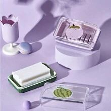 1pc Cartoon Design Covered Quick-Draining Soap Dish, Odorless Durable Bathroom Accessory For Travel And Home Use - Multicolor - View 2