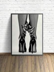 1pc Frameless Canvas Wall Art Fishing Net Stockings And High Heels Poster Painting Aesthetic Home Decoration, Gift Set For Friends Wall Art Decoration, Used For Living Room, Bedroom, Office, Bar Wall Decoration