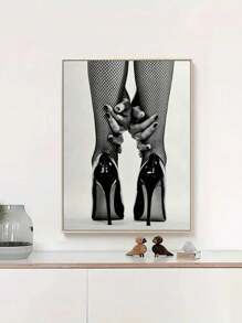 1pc Frameless Canvas Wall Art Fishing Net Stockings And High Heels Poster Painting Aesthetic Home Decoration, Gift Set For Friends Wall Art Decoration, Used For Living Room, Bedroom, Office, Bar Wall Decoration