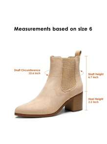 Women's Retro Elastic Chelsea Ankle Boots Fashion Low Chunky Block Heel Pointed Toe Fall Heeled Booties Shoes - 米色 - 查看 7