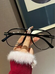 1 件时尚双桥大框眼镜，百搭复古风格，适合女性夏季海滩度假、户外、旅行 - 黑框透明片 - 查看 4