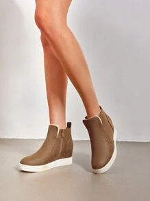 Women's Slip On High Top Wedge Hidden Heel Platform Wedgie Ankle Booties - 咖啡棕 - 查看 7