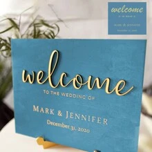 Welcome Wedding Sign - Bridal Shower Welcome Sign - Welcome Sign Wedding Modern - Rustic Wedding Decor - Welcome Engagement Party Sign - Mint Blue - View 1
