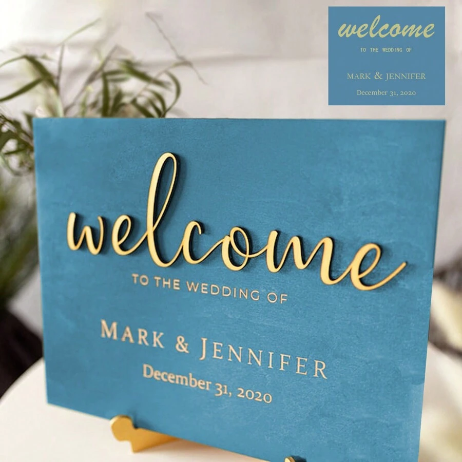Welcome Wedding Sign - Bridal Shower Welcome Sign - Welcome Sign Wedding Modern - Rustic Wedding Decor - Welcome Engagement Party Sign - Mint Blue - View 1