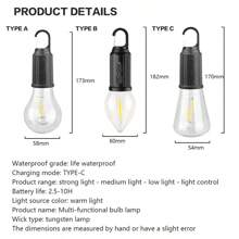 迷你露营灯钨丝 USB 可充电 3 种模式 LED 灯泡 适用于家庭户外防水应急灯露营用品 - 黑色 - 查看 11