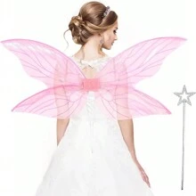 1 set Disfraz de hada de mariposa de Halloween, alas de ángel, varita mágica y orejas, disfraz de hada para mujeres para fiesta de disfraces de Halloween - Blanco - Ver 8