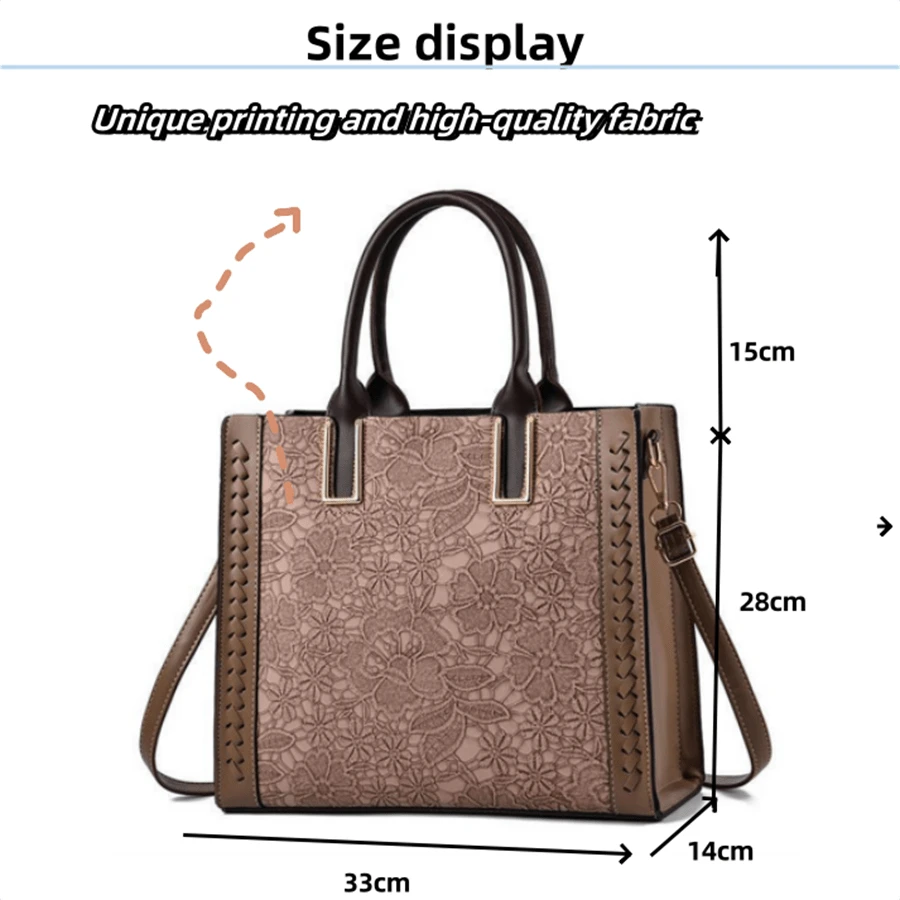 Lace Embossed High-Capacity Soft Leather Single Shoulder Diagonal Cross Multi Compartment Texture Western-Style Women's Bag - 卡其色 - 查看 1